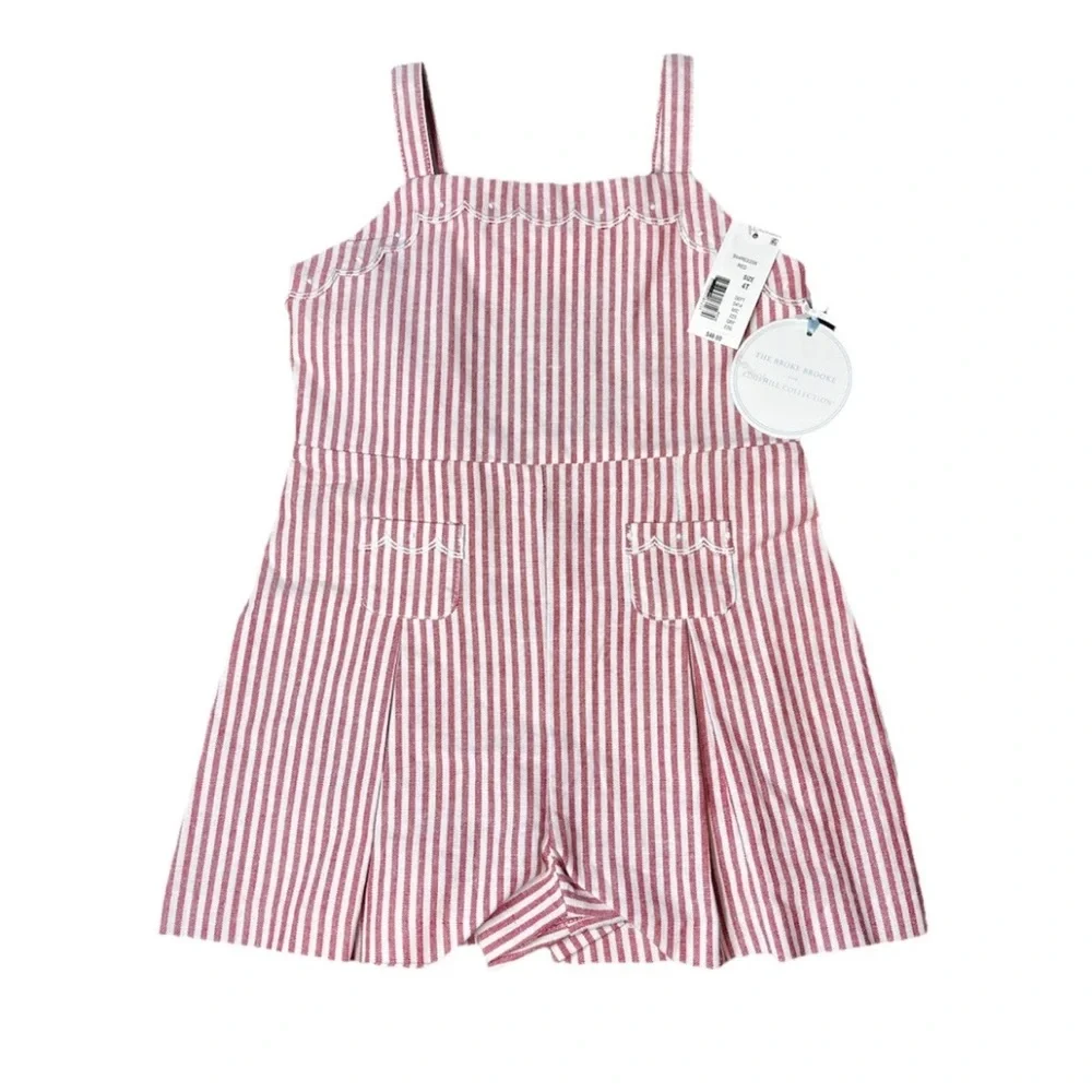 Edgehill Collection Red White Striped Broke Brooke Romper Girls 4T NWT